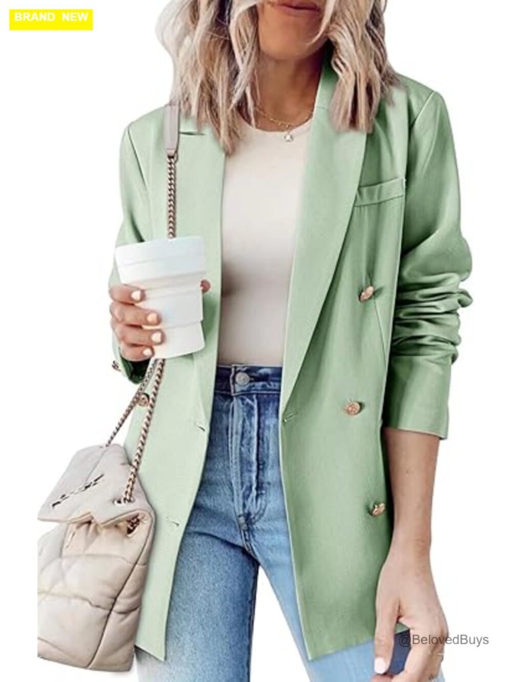 Double Breasted Blazer Jacket - Open Front Long Sleeve Notch Lapel Work Office
